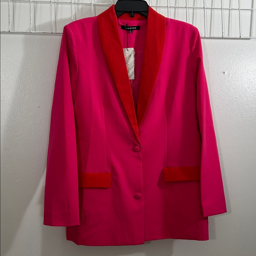 Strut and Bolt Women S Suit Jacket Pink Red Blazer Office Business 1687